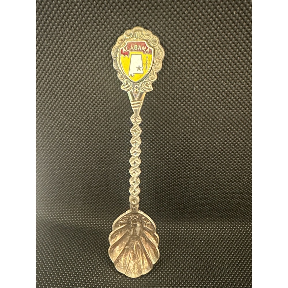 Vintage Alabama State Souvenir Collector Spoon Union Japan Shell Bowl Enamel